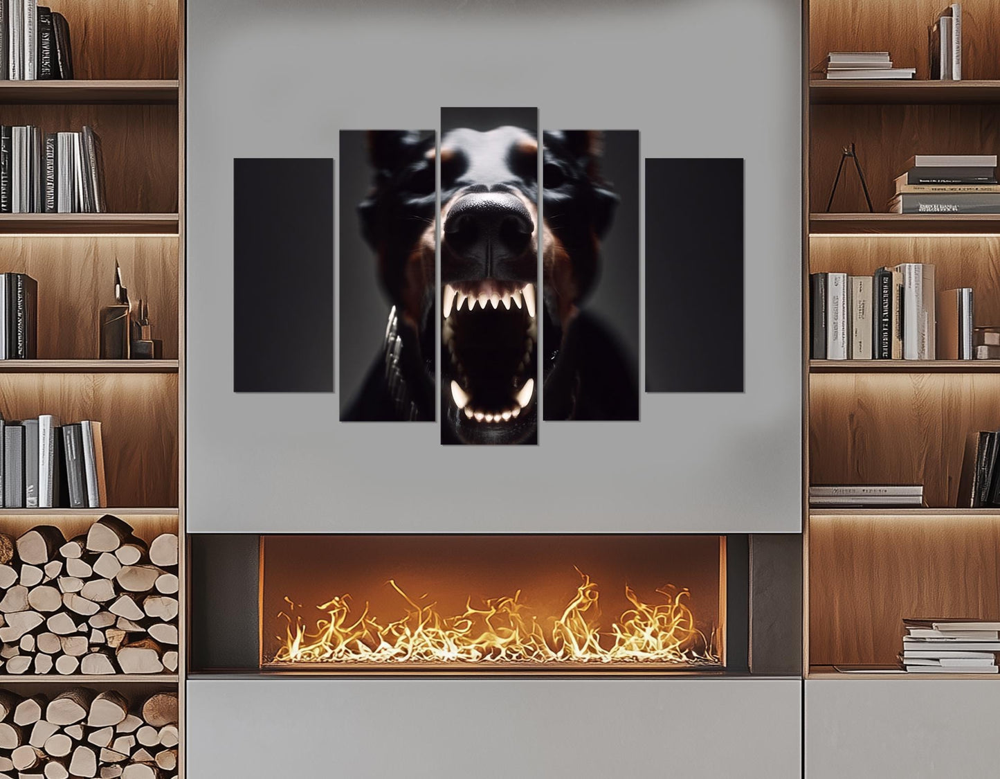 Doberman Canvas Art – Aggressive Barking Portrait | Framed Ready to Hang