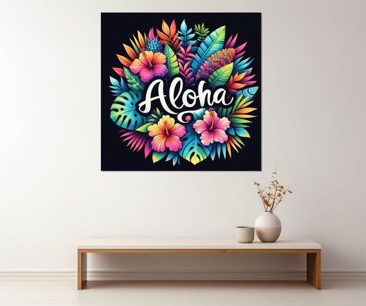 Aloha Wall Art, Colorful Hawaii Sign Canvas Print, Framed and Ready to Hang