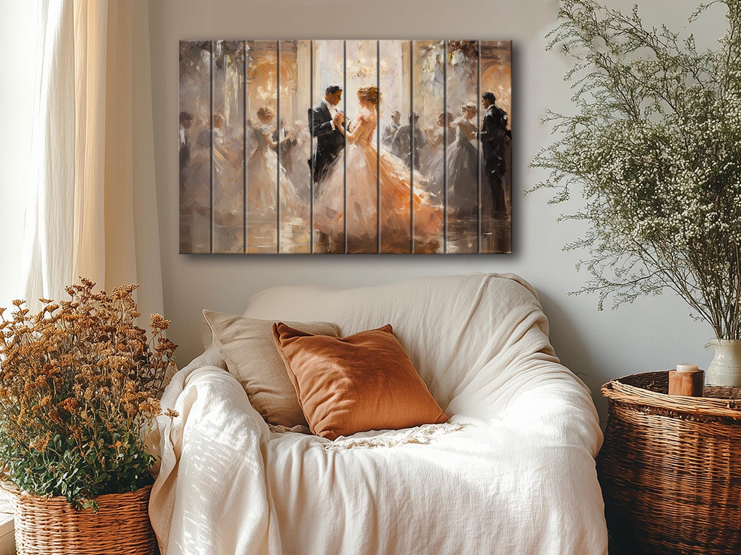 Rustic Wood Wall Art – Vintage Ballroom Dancing Couple Painting on Wood Planks