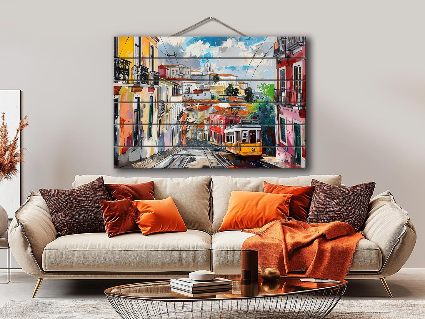 Lisbon Wood Art | Abstract Lisbon Painting Print on Wood – Rustic Wall Decor