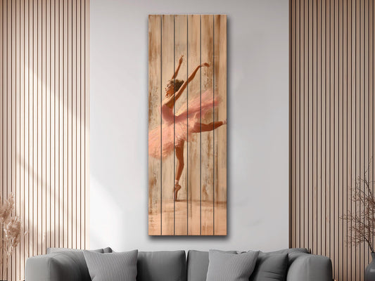 Ballerina Print on Natural Wood, Rustic Ballerina Painting, Ballet Wall Art, Ballet School Wall Decor, Ballet Teacher Gift, Ballerina Gift