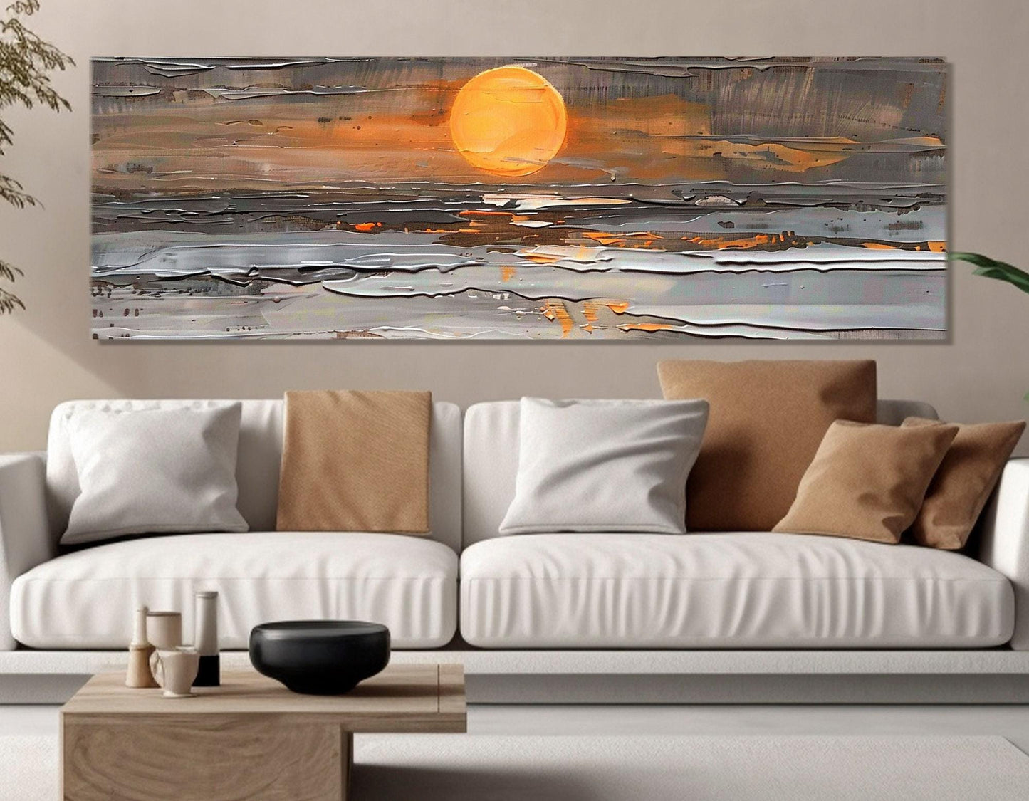 Sunset Ocean Canvas - Abstract Wall Art | Framed Canvas Print, Ready to Hang