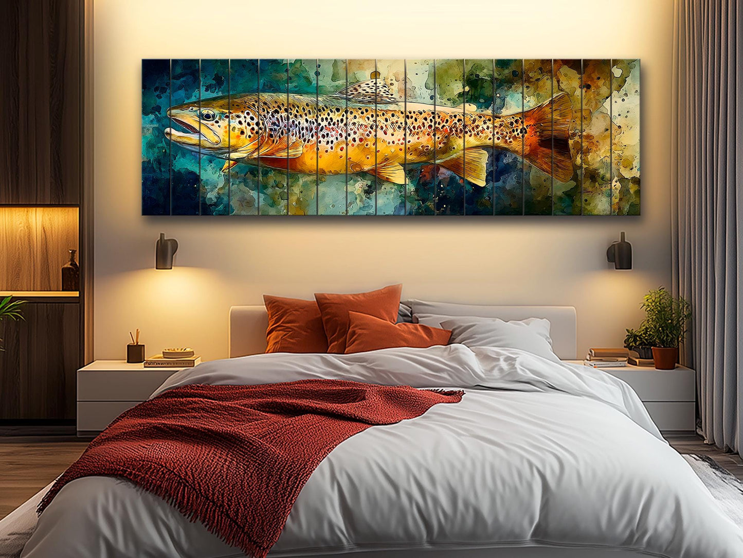 Brown Trout Wood Print - Rustic Fishing Wall Art | Handcrafted Linden Wood Artwork