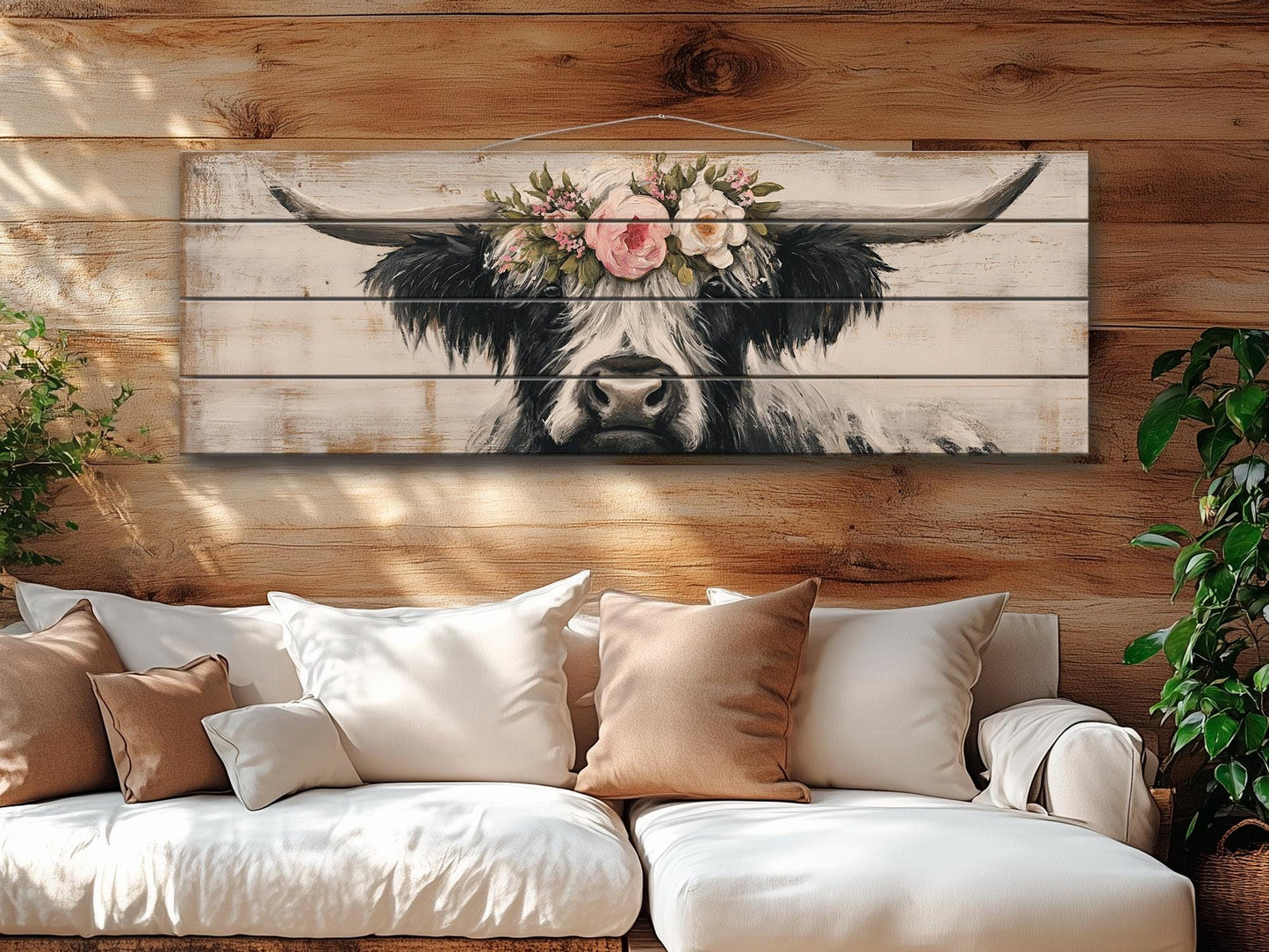 Rustic Wood Wall Art - Highland Cow Painting | Handcrafted Wood Plank Art