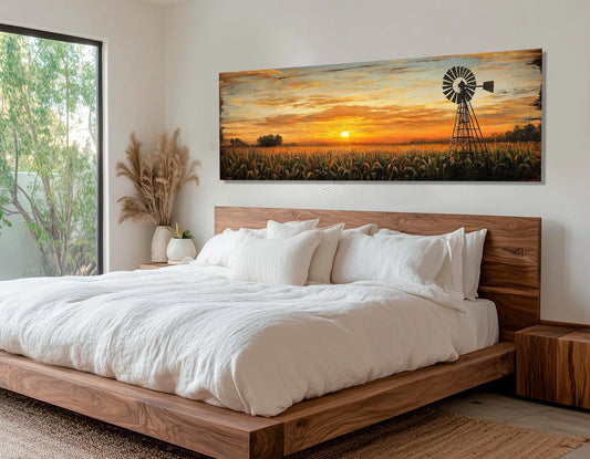Sunset Over Cornfield Canvas - Farmhouse Wall Decor | Framed Ready to Hang