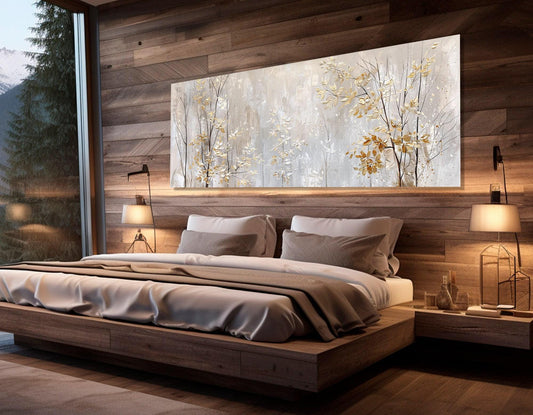 Winter Trees Canvas Print – Golden Leaves Wall Art | Soft Tones Painting, Ready to Hang