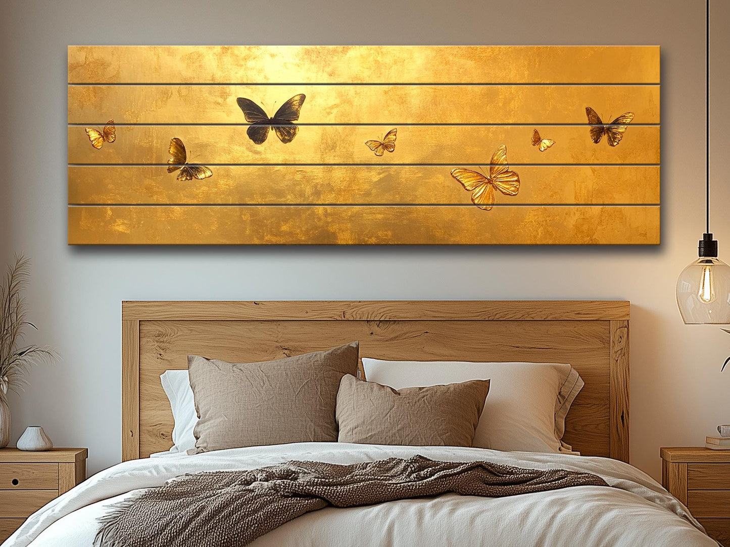 Gold Butterfly Wall Art - Printed Wood Panel | Luxury Wood Wall Decor