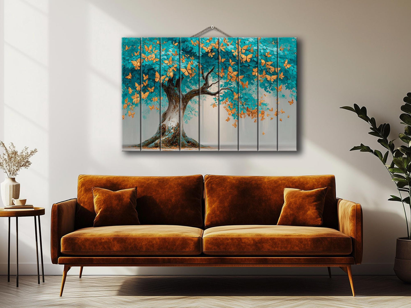 Tree Butterfly Wall Art – Abstract Tree Art Gold Turquoise Wood Wall Decor