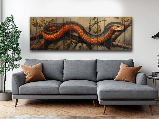 Vintage Snake Artwork | Rustic Wildlife Decor – Textured Wood Print Wall Art