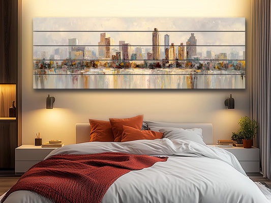 Atlanta Skyline Wood Print – Rustic Wall Art | Beige Farmhouse Decor on Distressed Wood