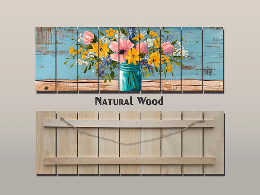 Rustic Wood Wall Art - Wildflower Bouquet Print on Wood | Floral Home Decor
