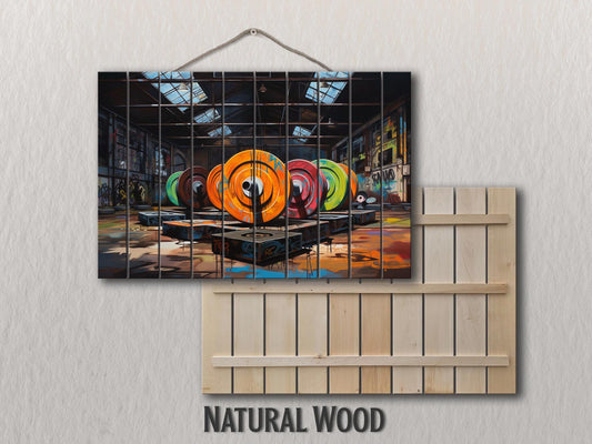 Fitness Wood Wall Art – Abstract Bodybuilding Print Wood Plank Art | Modern Gym Decor