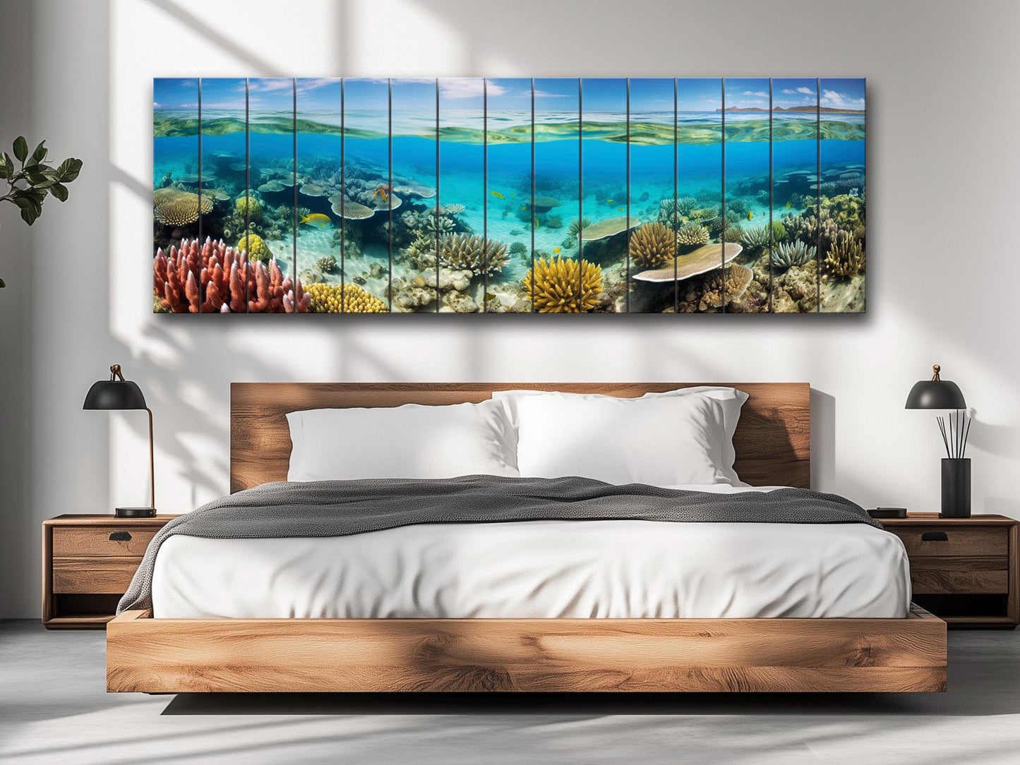 Ocean Wall Art - Rustic Wood Art Coral Reef Painting on Natural Wood Planks
