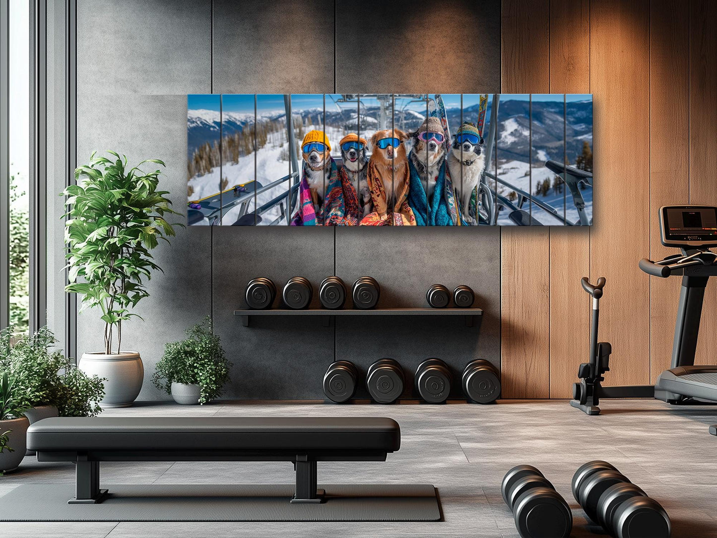 Skiing Dogs Wall Art – Mountain Wood Print | Cozy Winter Cabin Decor