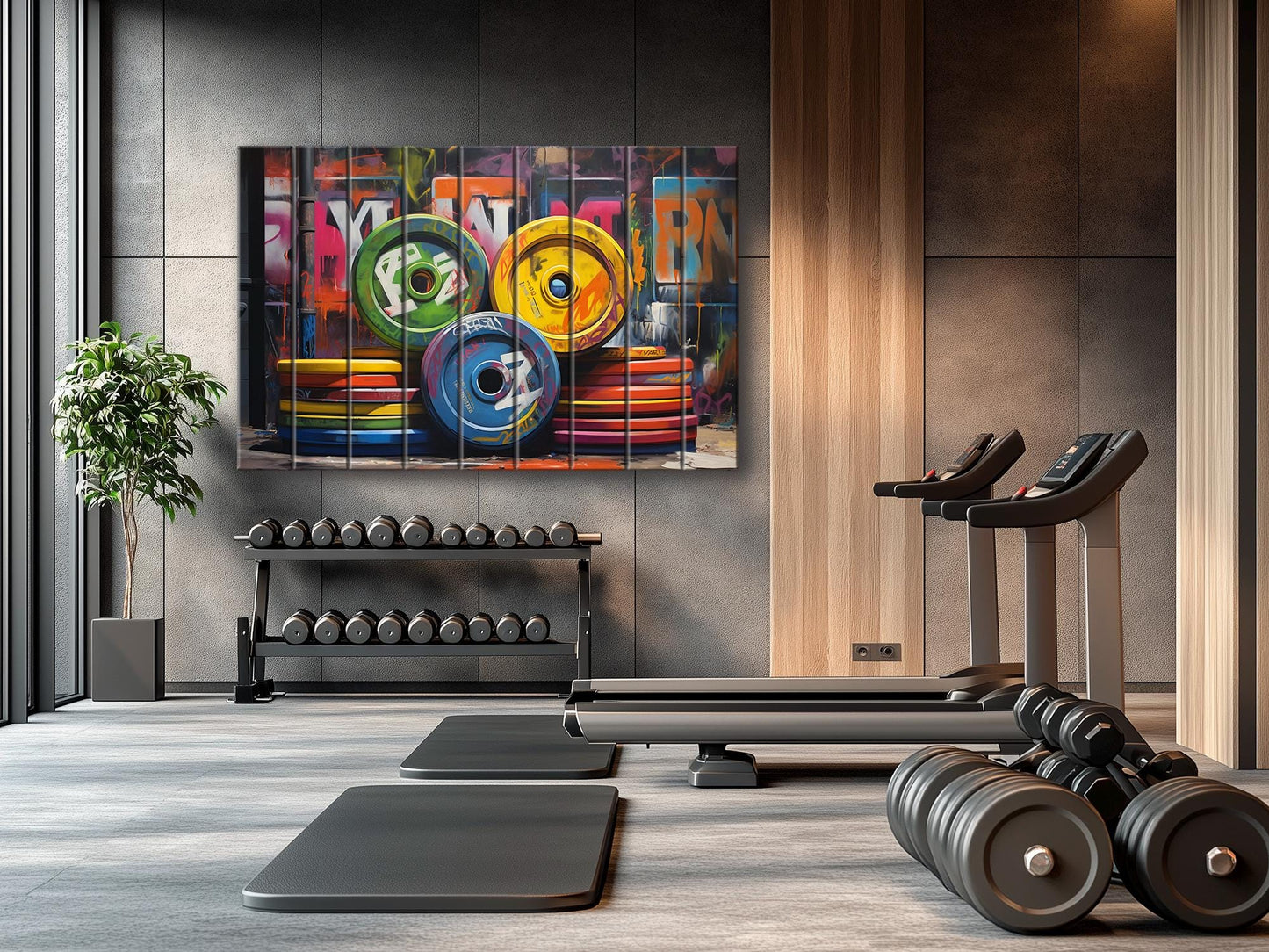 Fitness Wall Art - Rustic Wood Art Gym Wall Decor | Industrial Gym Decor Barbell Print Wood