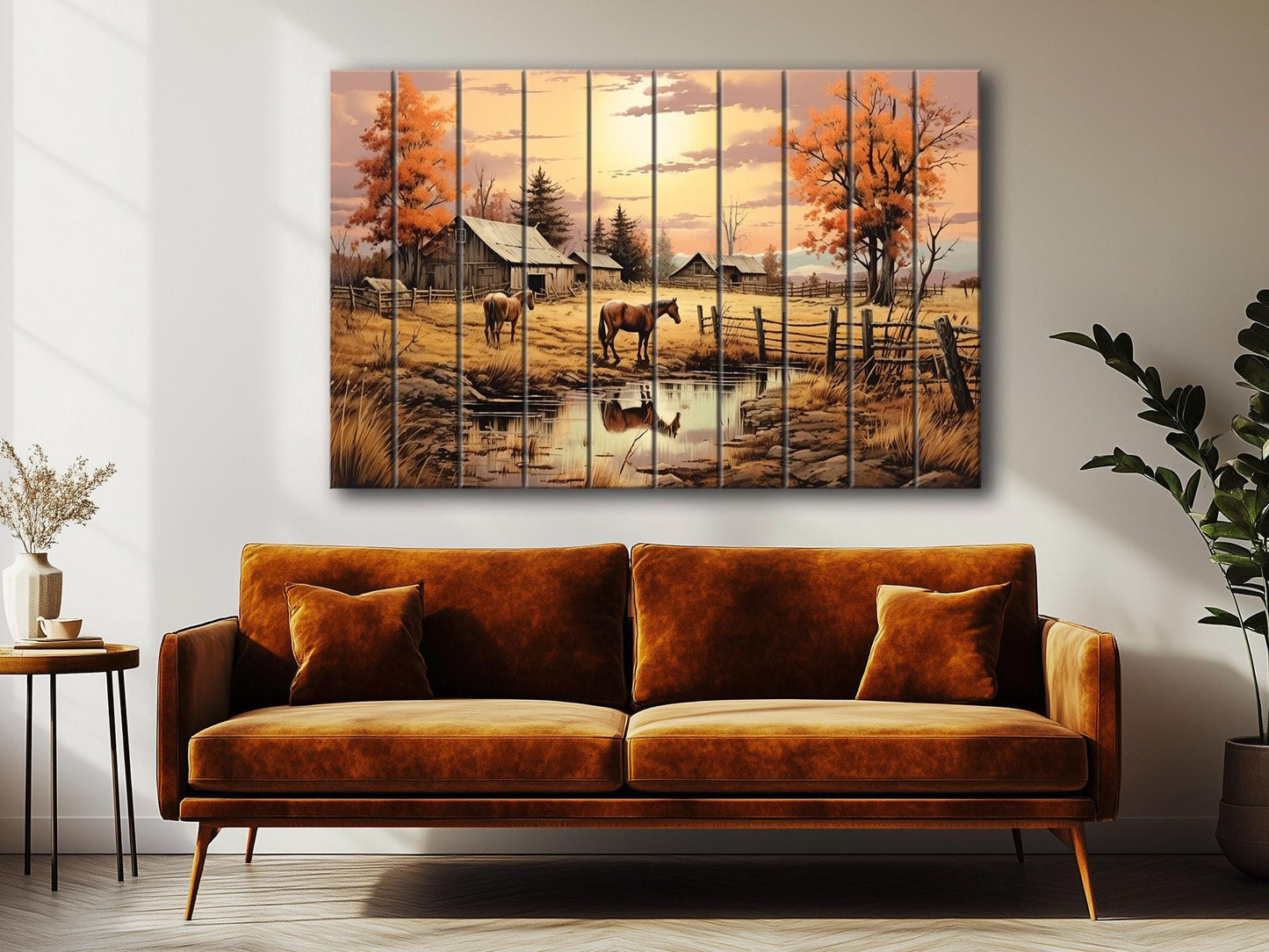 Midwestern Landscape Wood Print - Farmhouse Style Wood Plank Artwork Decor