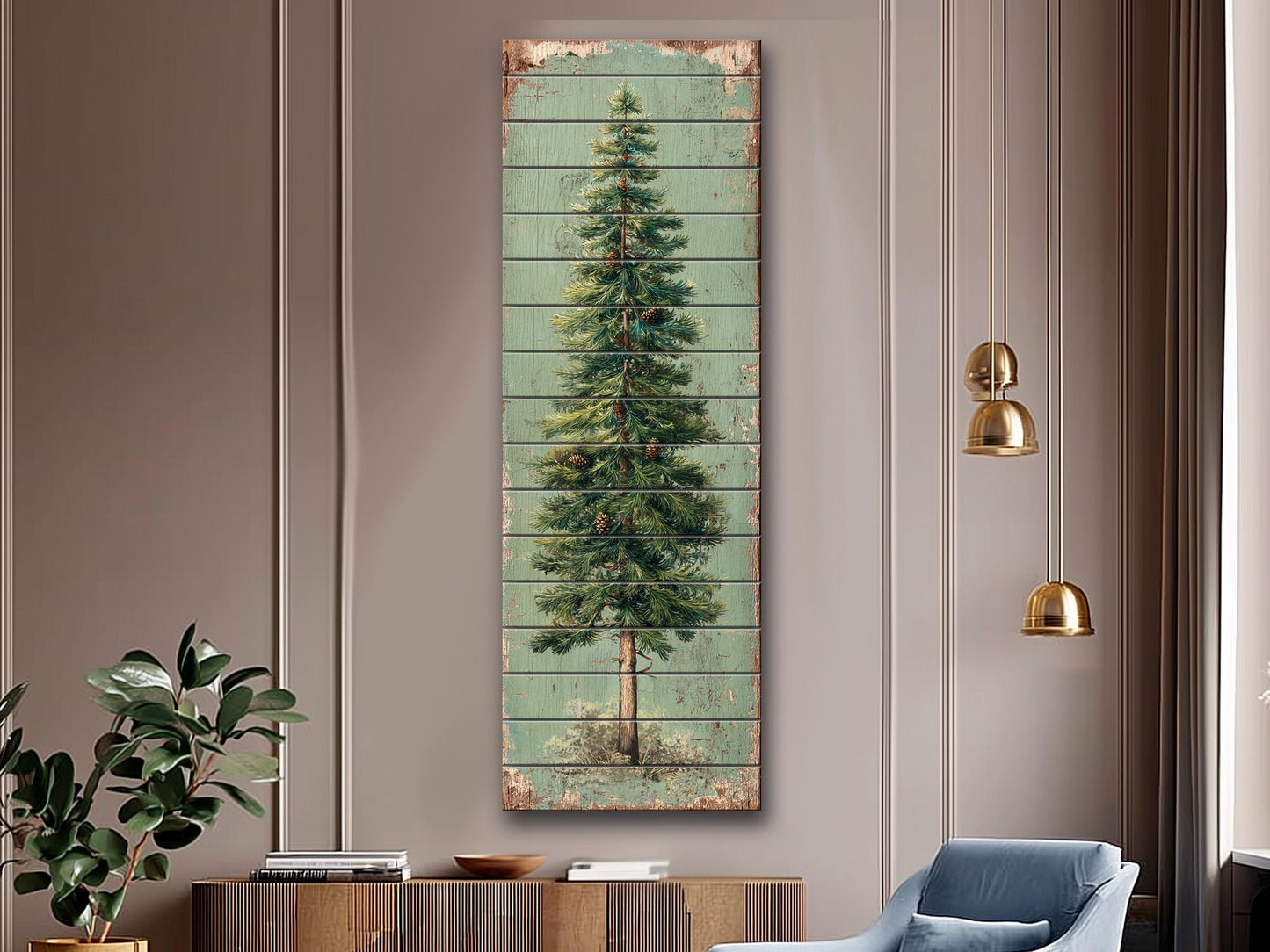 Rustic Wood Wall Art - Stylized Pine Tree Wall Print | Cozy Cabin Decor