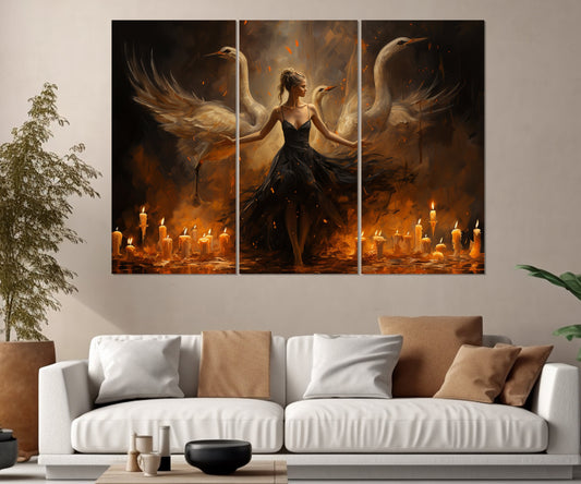 Black Swan Ballerina Painting Canvas Print, Ballet Wall Art, Ballet Studio Decor, Ballerina Gift, Ballet Poster, Framed and Ready to Hang