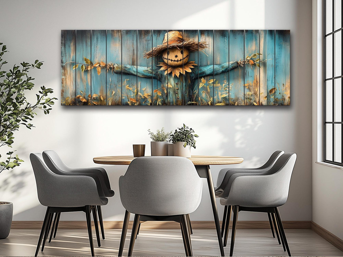 Rustic Scarecrow Art – Farmhouse Wall Decor | Natural Wood Print On Wood