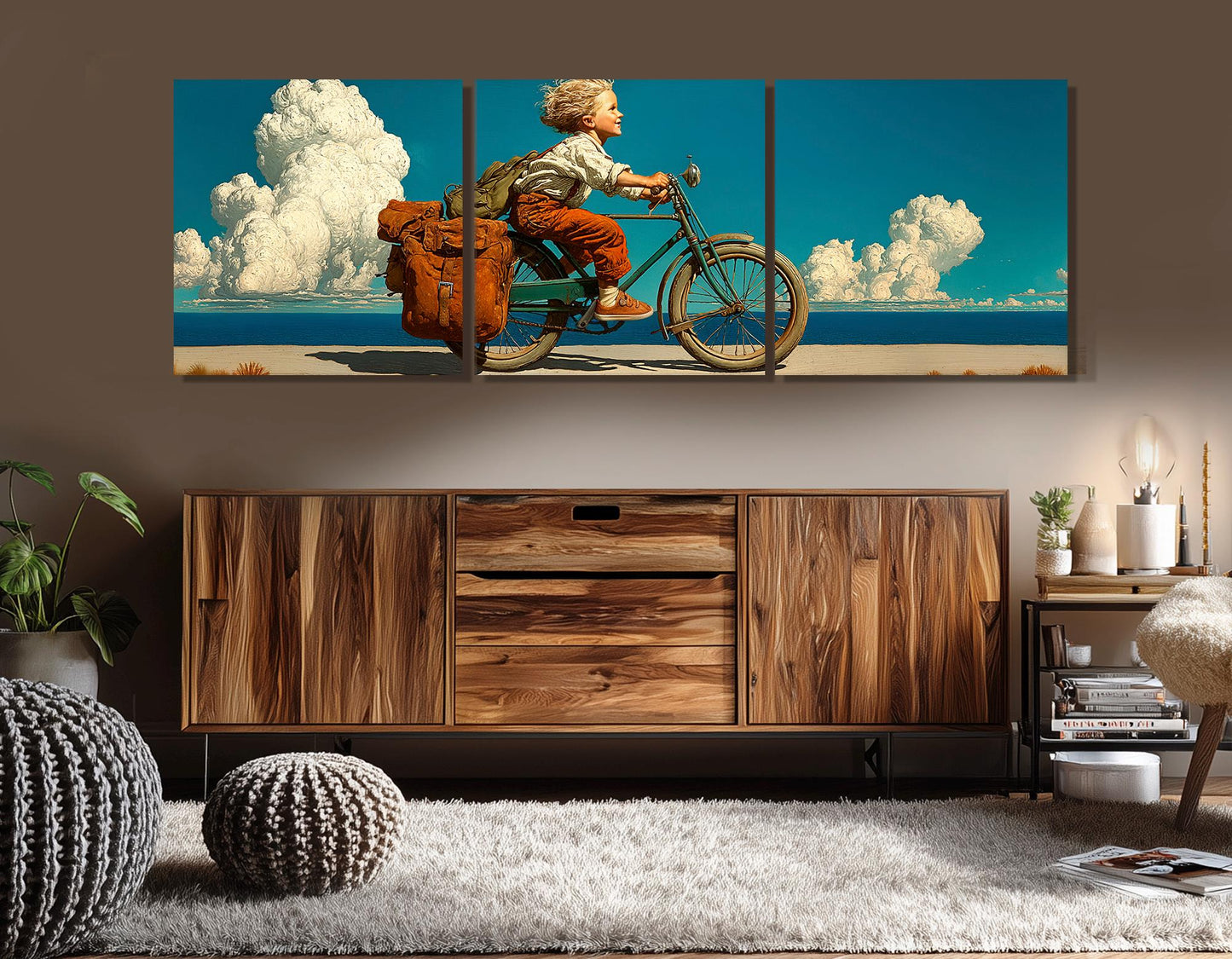 Retro Bike Wall Art - Boy Riding a Bike Print | Framed Canvas, Ready to Hang