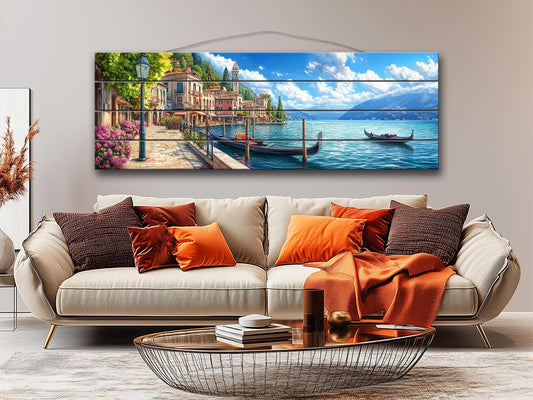 Lake Como In Italy Print On Natural Wood- Landscape Wall Art
