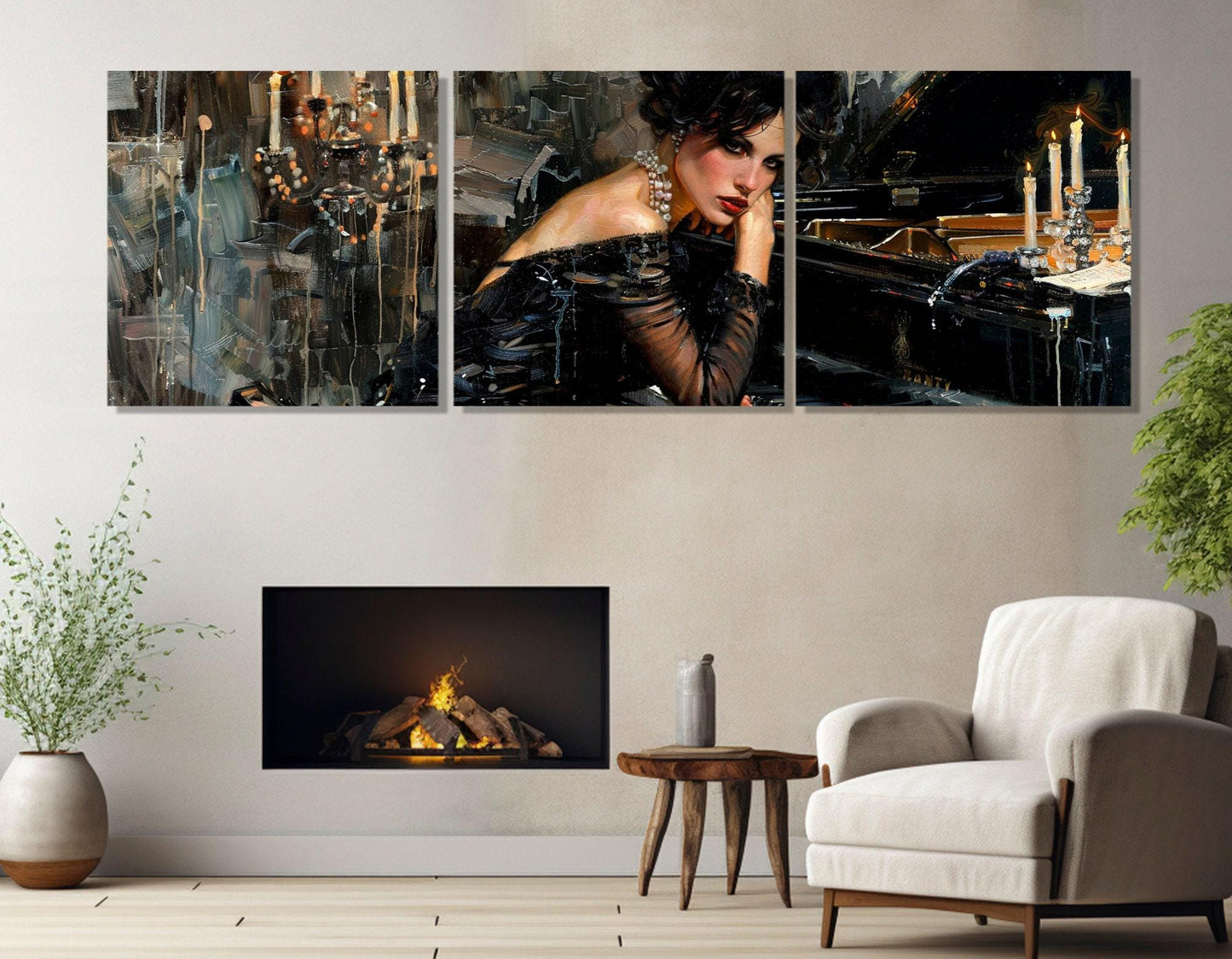 Elegant Woman Painting Canvas Print, Sexy Woman in Black Dress Playing Piano Canvas Print in Giovanni Boldini Style, Ready to Hang