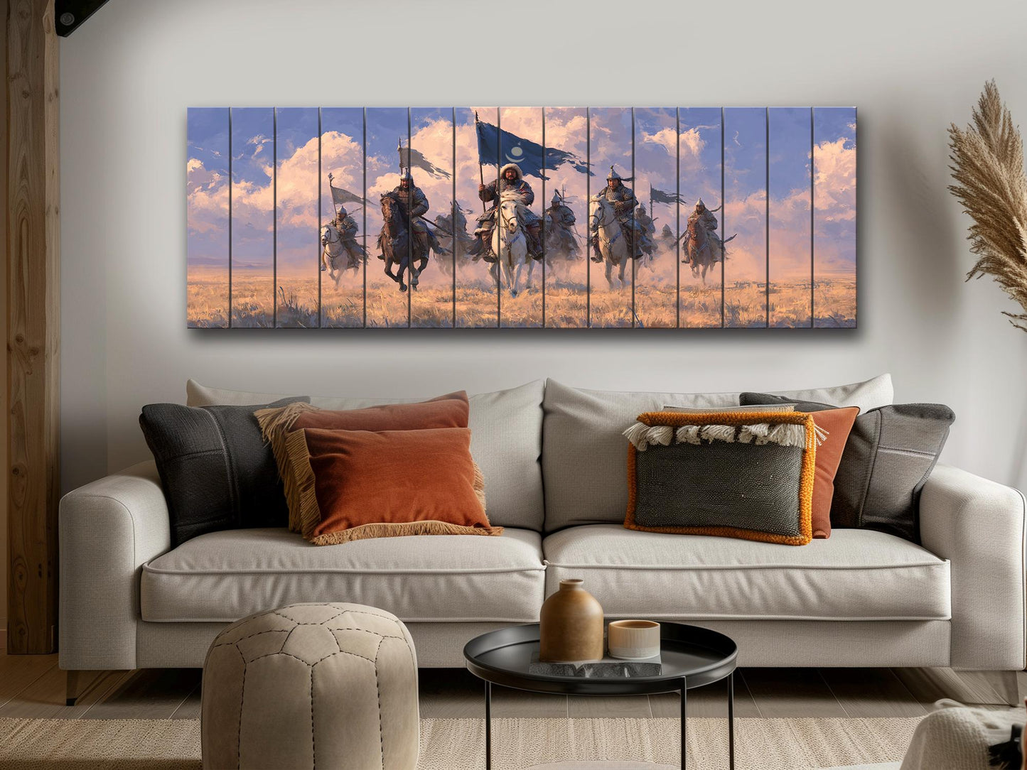 Genghis Khan Wood Print - Mongol Army Art on Natural Wood Texture | Ready to Hang