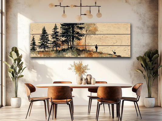 Vintage Deer Hunter Print – Rustic Cabin Art | Panoramic Nature Wall Decor