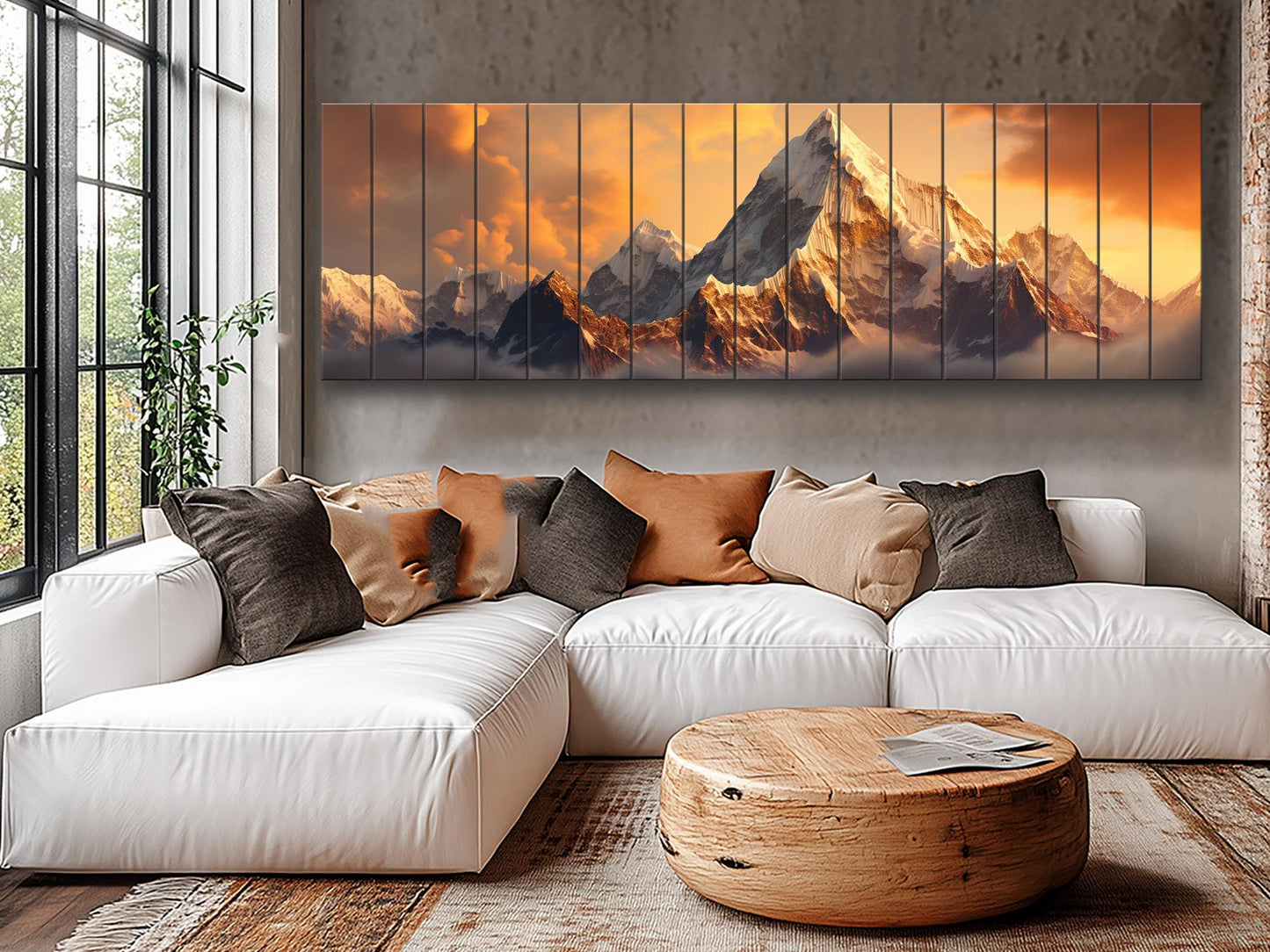 Everest Sunset Painting - Rustic Wood Wall Art With Warm Wood Texture