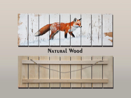 Rustic Wood Wall Art - Sly Fox in Snow Painting Printed on Wood, Hunting Wall Art, Forest Animals Print, Hunter Gift, Forest Cabin Decor