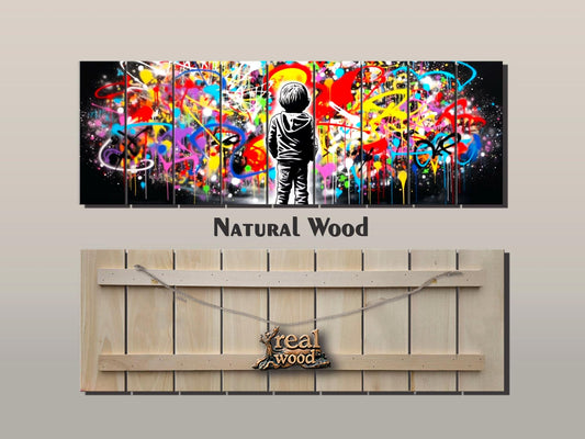Wood Wall Art - Banksy Style Print on Wood | Urban Street Art Graffiti Decor