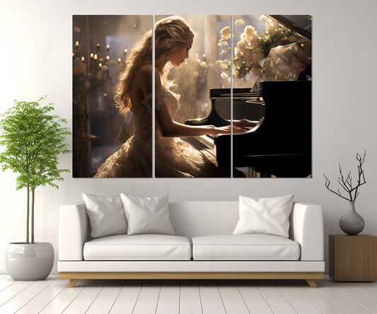 Beautiful Pianist Girl Canvas Print, Piano Wall Art, Musician Gift, Pianist Gift, Framed and Ready to Hang