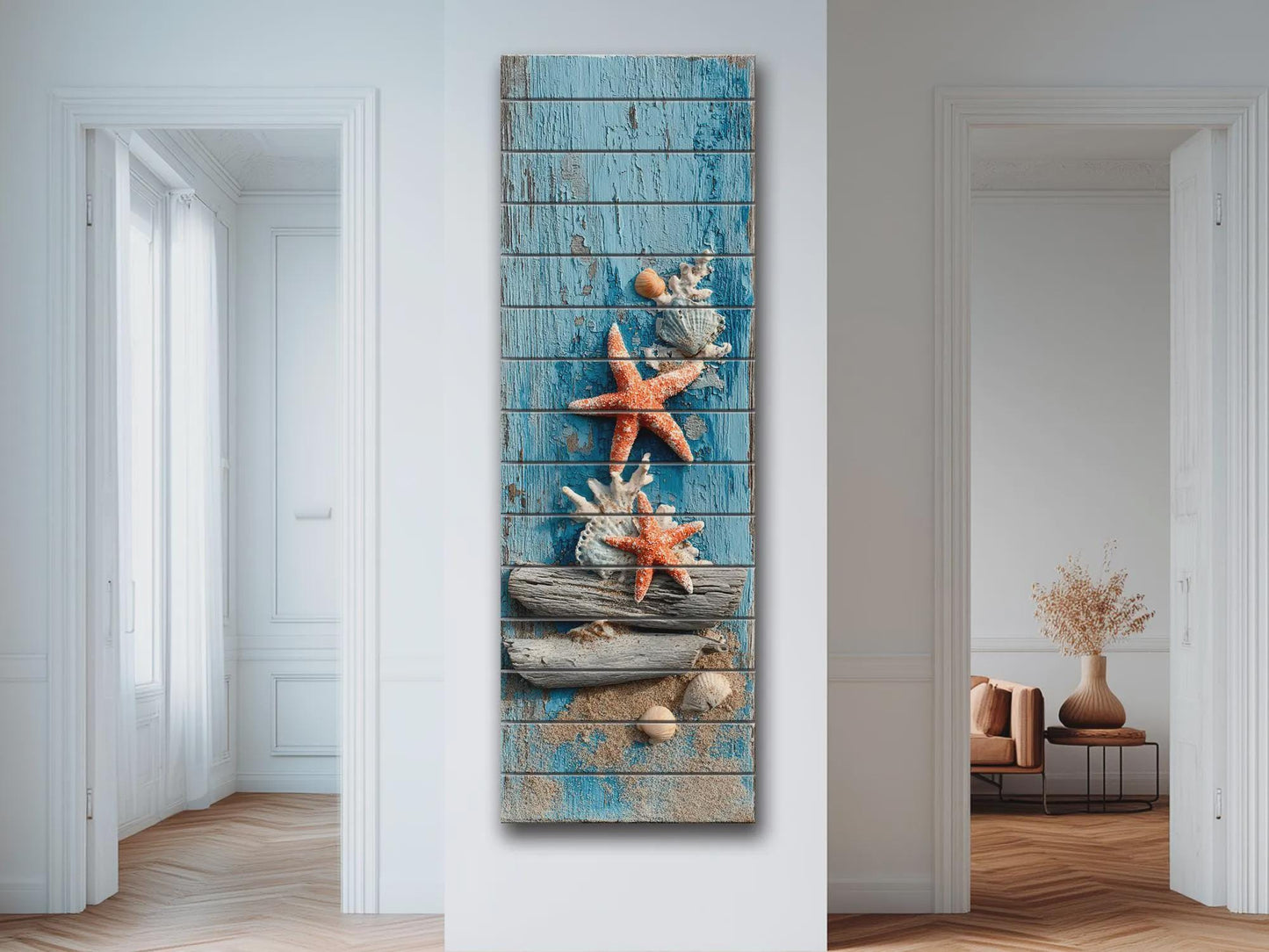 Wood Wall Art | Coastal Wall Art - Driftwood Starfish Print on Rustic Wood Panel