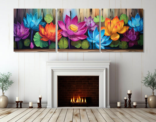 Lotus Flower Canvas – Colorful Floral Wall Decor | Framed Canvas Print Ready to Hang