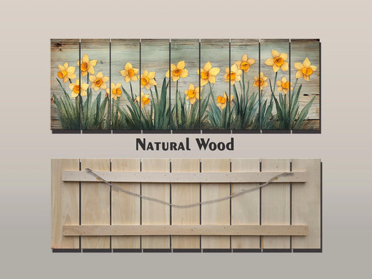 Rustic Wood Wall Art – Vintage Daffodils Print on Natural Wood Panel, Botanical Decor