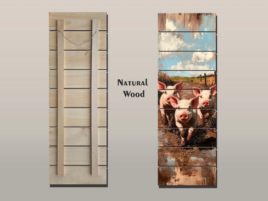 Wood Wall Art – Piglet Painting Print on Wood – Playful Farm Animal Wall Decor – Rustic Wood Print for Country Homes