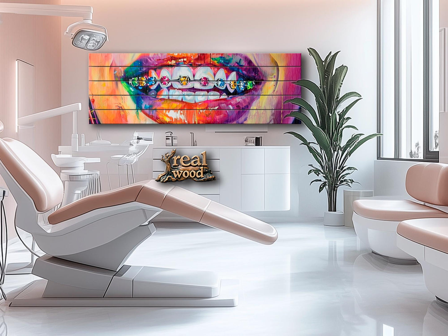 Wood Wall Art – Abstract Braces Painting | Orthodontist Wall Decor on Wood