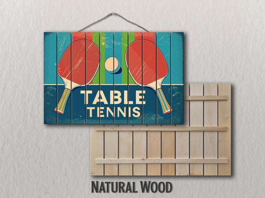 Vintage Table Tennis Art – Rustic Natural Wood Print | Unique Sports Gift