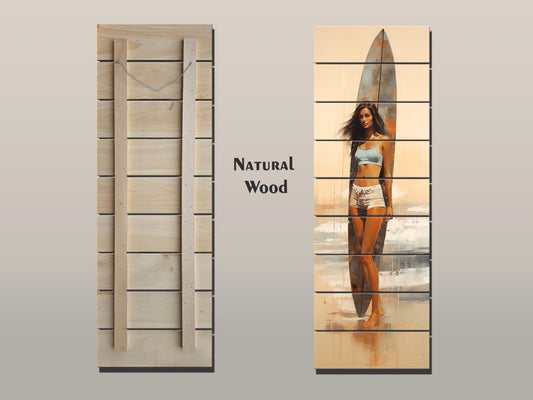 Vintage Surfer Art Print | Natural Wood Plank Art – Coastal Wall Decor