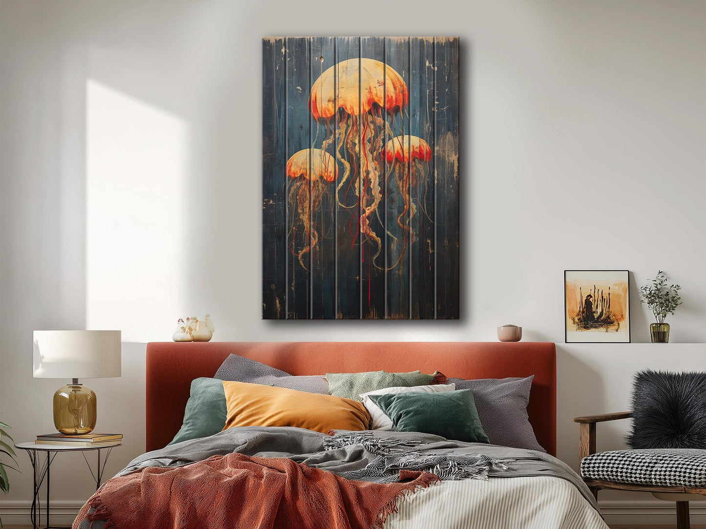 Jellyfish Wall Art – Rustic Wood Decor | Unique Natural Wood Print