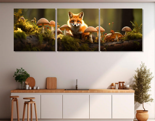 Fox Canvas Print – Forest Wall Art With Mushrooms | Framed & Ready To Hang