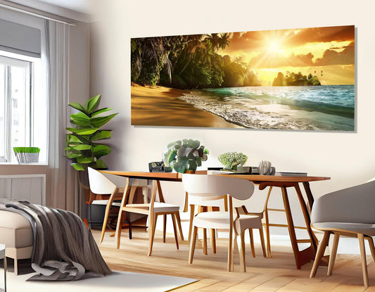 Scenic Beach Sunset Canvas Print, Tropical Wall Art, Framed and Ready to Hang