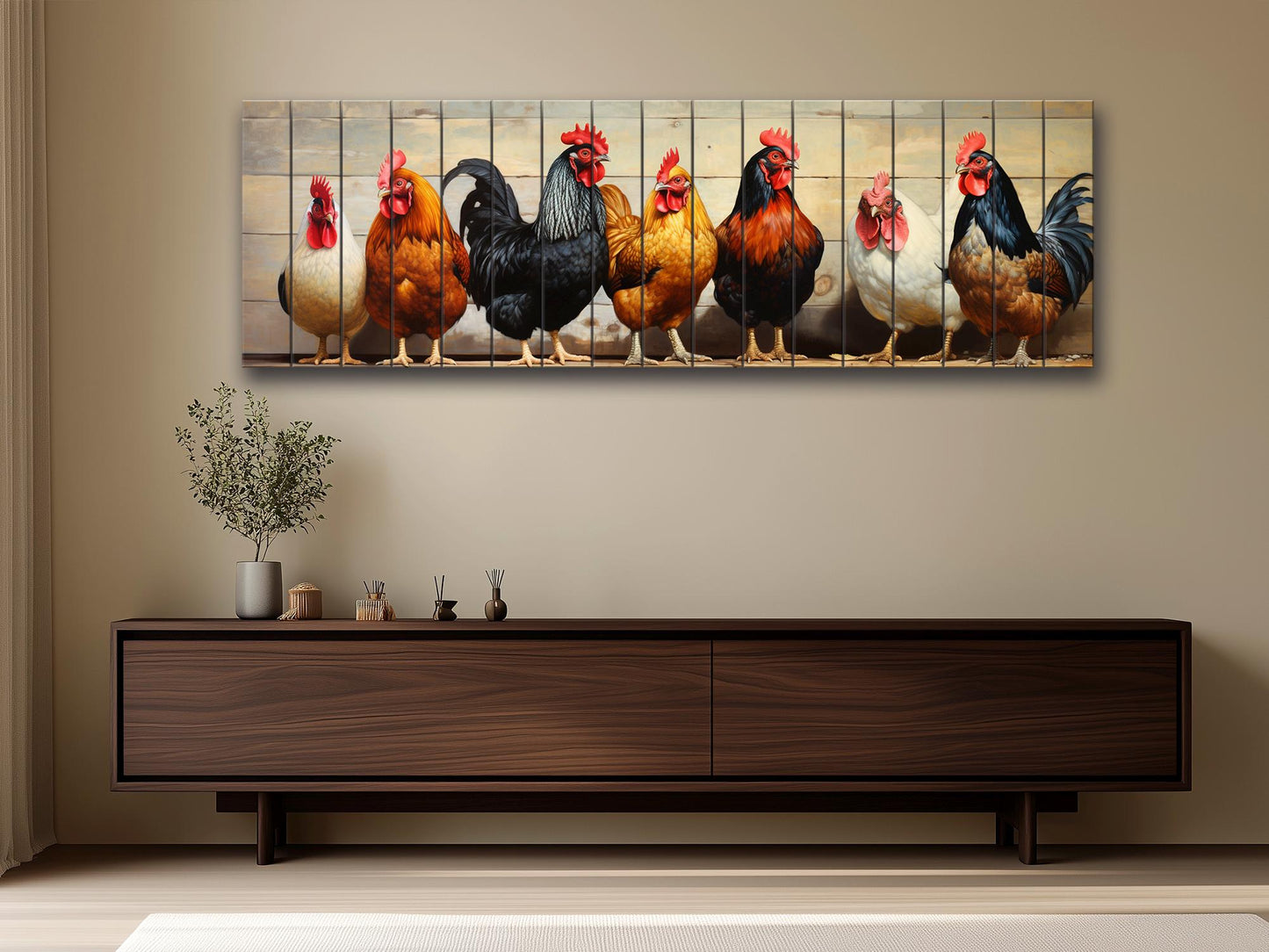 Wood Wall Art - Hen With Chicks Art | Farmhouse Wall Decor On Natural Wood Planks