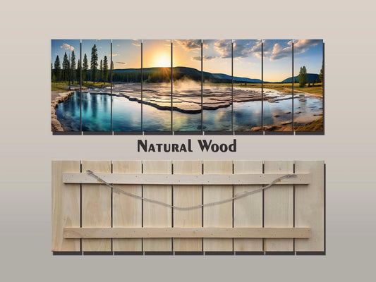 Yellowstone Wood Wall Art – Rustic Scenic Wood Painting with Natural Grain