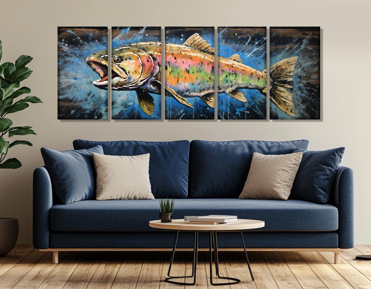 Rainbow Trout Canvas Art – Abstract Fish Canvas | Ready to Hang Gallery Wrapped Print