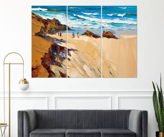 Abstract Beach Painting | Large Beach Canvas - Framed Canvas Print, Ready to Hang