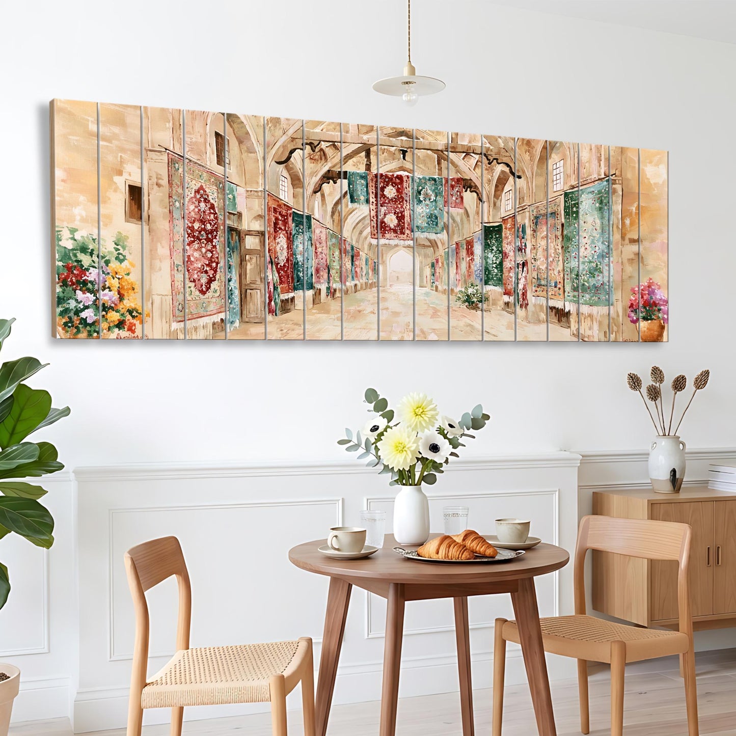 Persian Carpet Hall Canvas Print, Historic Bazaar Wall Art, Oriental Textile Market Painting, Middle Eastern Decor