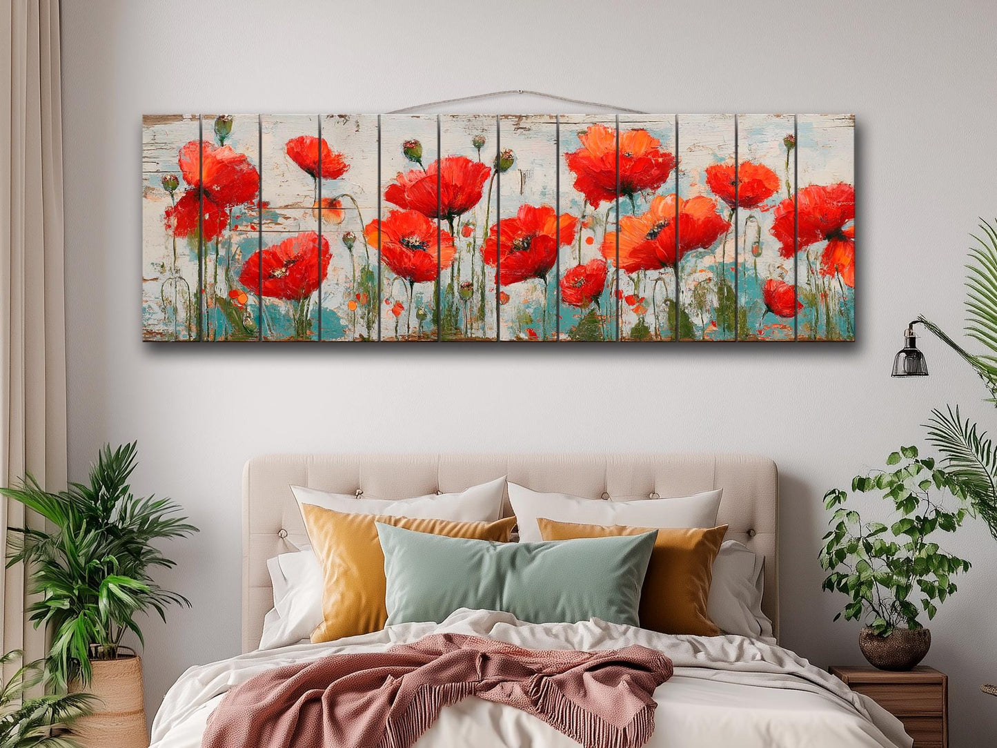 Poppies Wall Art – Natural Wood Wall Art | UV Printed Rustic Floral Wood Decor