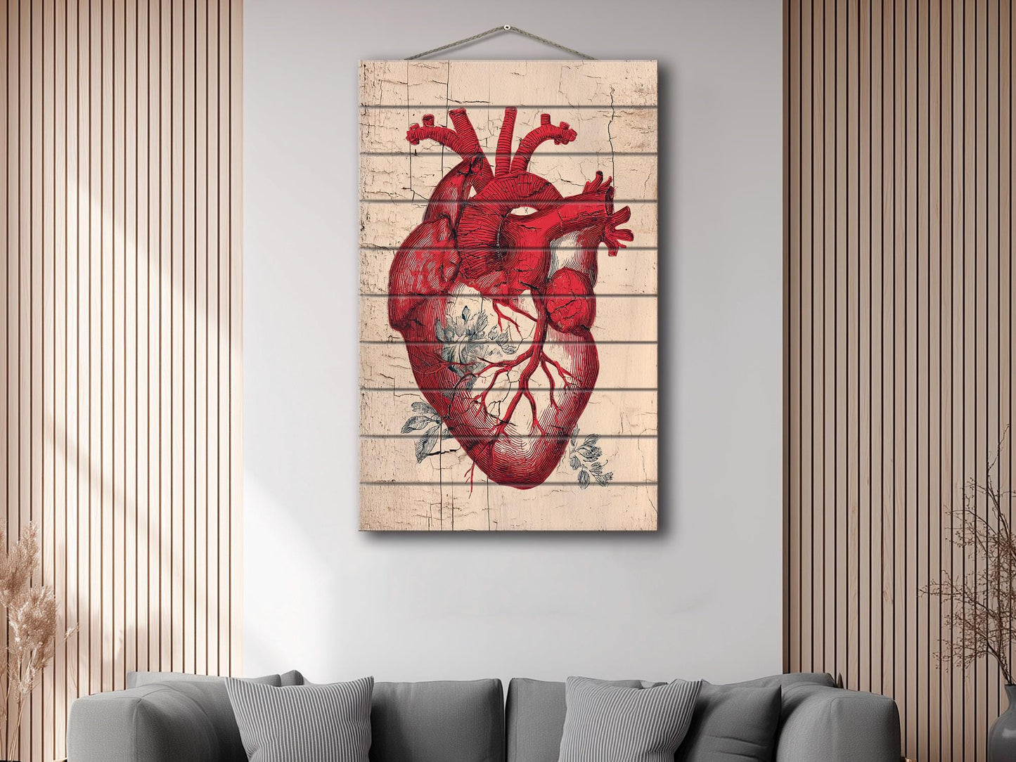 Anatomical Heart Wall Art – Rustic Wood Art | Medical Wall Decor Printed on Wood