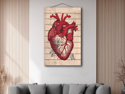 Anatomical Heart Wall Art – Rustic Wood Art | Medical Wall Decor Printed on Wood